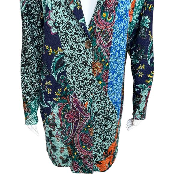 Susan Graver Regular Printed Novelty Knit Jacket w/ Shawl Collar Jade/Copper M - Picture 9 of 13